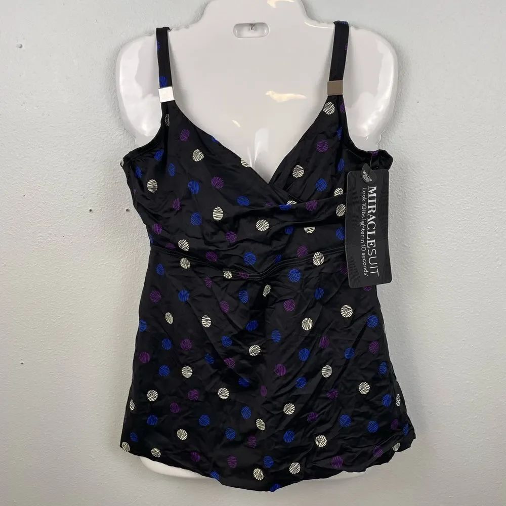 NWT Miracle Suit polka Dot Tankini Swim Top Size F/E 36DD